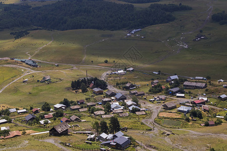 格鲁吉亚Tusheti的Omalo村山脉国家农村地区房子岩石村庄建筑全景吸引力风景高清图片素材