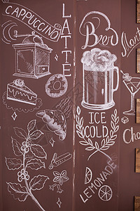 手画菜单素材古代咖啡厅墙壁上的艺术画作餐厅厨师黑板字体潮人涂鸦海报饮料标识标签背景
