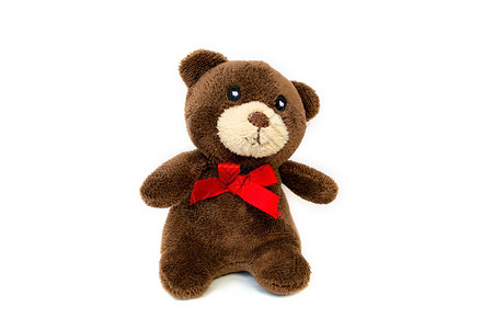 白色背景的可爱棕色熊娃娃 可爱的泰迪熊做装饰品童年毛皮手工衬衫娃娃玩具钩针礼物孩子乐趣背景图片
