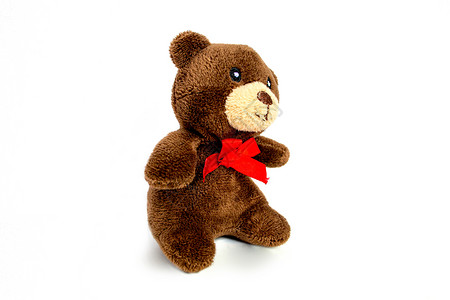 白色背景的可爱棕色熊娃娃 可爱的泰迪熊做装饰品玩具乐趣娃娃拥抱礼物孩子衬衫工艺创造力假期背景图片