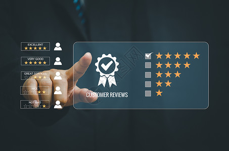 客户服务体验和业务满意度调查弹出五星图标 用于反馈审查满意度服务消费者商业用户名声技术产品享受星星营销排行背景图片