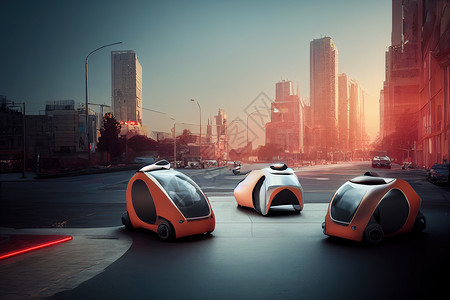 未来城市的橙色远期出租车图片素材