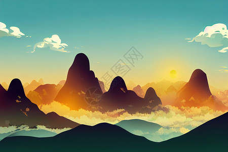 山中的日出 早晨的山脉摄影蓝色顶峰日落晴天森林假期环境季节冒险树高清图片素材