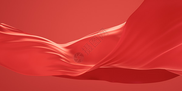旗帜装饰红布背景 3D交接织物波纹渲染纺织品曲线横幅旗帜柔软度丝绸庆典背景