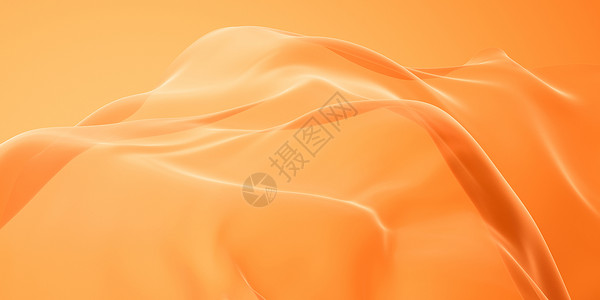 流橙色布底背景 3D交接布料海浪渲染涟漪曲线波纹橙子织物窗帘丝绸背景