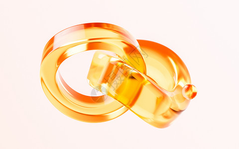黄色圆形光束有梯度颜色的透明玻璃 3D翻譯戒指弯曲几何学反射光泽度乐趣水晶坡度曲线渲染背景