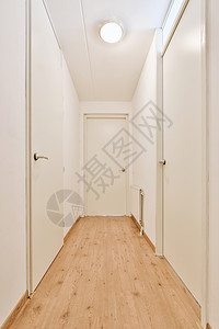 公寓走廊现代公寓的长走廊压板闪电木地板通道门厅装饰地面财产住宅日光背景