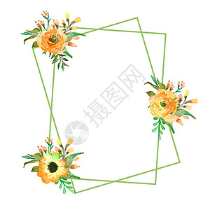 带野花的水彩花框 手绘模板 非常适合婚礼或生日请柬植物群叶子花束卡片邀请函季节边界植物羽毛绘画背景图片