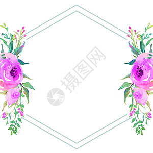 水彩花卉元素水彩花框边框 花卉婚礼邀请优雅的邀请卡设计在白色背景绘画庆典玫瑰花园绿色植物叶子边界插图植物卡片背景
