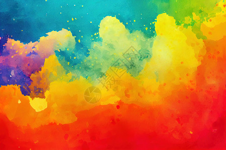 彩色水彩云水彩黄色横幅 温暖的彩色绘画和喷洒 夏季背景