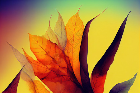 渐变叶子线稿渐变背景 秋天 叶子 橙色 黄色 褐色 模糊光滑背景