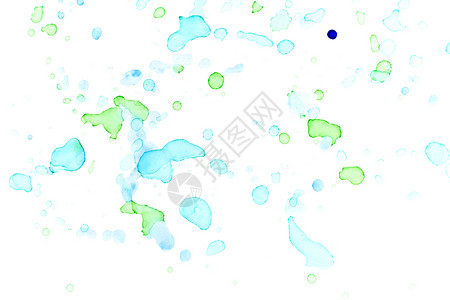 蓝色斑点蓝色和绿色水滴及浮质背景的抽象水颜色印迹飞溅插图液体墙纸绘画横幅墨水斑点刷子背景