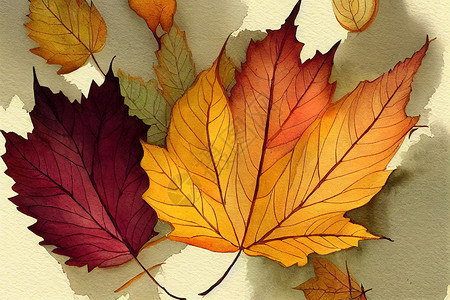 手绘秋天树叶装饰秋叶水彩色图示 用于装饰性元素背景