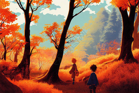 礼敬重阳节海报秋天人物户外活动展示了秋季朋友旅行 高品质2D插图 秋季朋友旅行背景