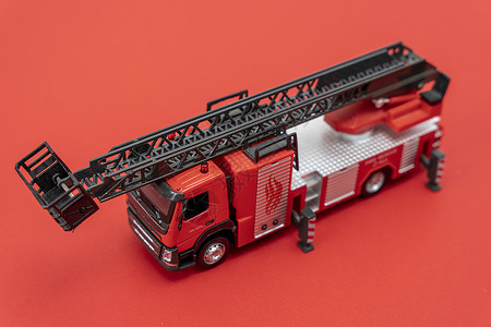 新消防车红色背景的玩具消防车 救急车背景