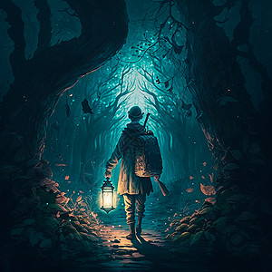一个灯笼一个男人在夜间行走 用灯照亮他的路财产男人小路男性海报气泡教育成人活动横幅背景
