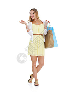 购物袋 工作室和女性指点营销 促销或广告销售或折扣交易 购物 财富和富有的客户 在白色背景或模型空间放置产品成功高清图片素材