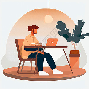 简单举例说明一位开发者坐在笔记本电脑上极客软件桌面设计程序员工人椅子技术职场开发商背景