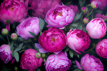 手绘美丽玫瑰粉红面花束彩红色织物花束叶子花园花瓣植物包装鲜花墙纸产品背景