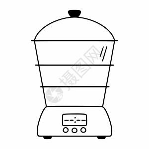 蒸笼图标做饭用电蒸汽机 黑白面条式蒸汽机 厨房电器设备饮食蒸笼插图蒸汽黑色图标器具公寓用具力量背景