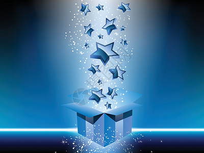 带星星的蓝色礼物盒包装庆典喜悦盒子生日销售插图礼物假期展示背景图片