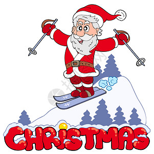 圣诞滑雪圣诞标志牌 加上滑雪圣诞老人设计图片