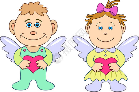 圣天使堡心怀女孩和男孩的天使玩具礼物艺术婚礼乐趣幸福庆典女士家庭男生设计图片