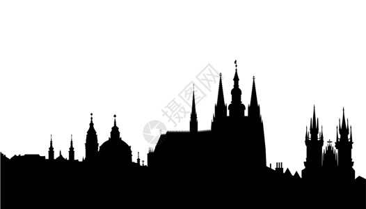 教堂城堡布拉格天空线 - 著名的地标 - 矢量设计图片