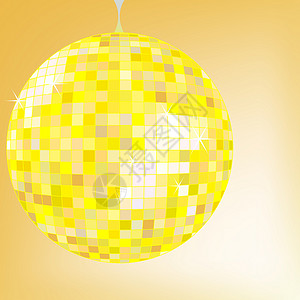 黄色迪斯科球黄乐趣音乐舞蹈圆圈玻璃装饰品派对镜子插图俱乐部背景图片
