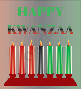 行清节矢量中7个kwanzaa蜡烛燃烧火焰仪式庆典烧伤假期宽扎精神红色辉光设计图片