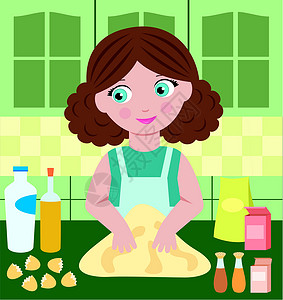 揉捏妇女准备面粉生活美食食物家庭厨房主妇桌子厨师烹饪妻子设计图片