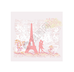 法国女人在巴黎的浪漫情侣亲吻埃菲尔铁铁回流卡日落文化女士热情男性城市游客场景男人旅行设计图片