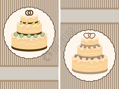 喜宴结婚邀请函两张矢量复古婚礼请柬 上面有大结婚蛋糕设计图片