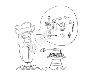 烤全猪卡通猪有一个BBQ设计图片