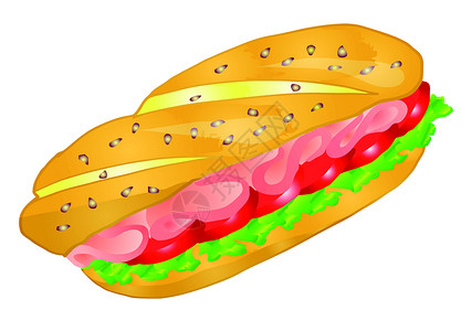 火腿三明治三明治白色小吃食物面包早餐芝麻蔬菜午餐火腿种子设计图片