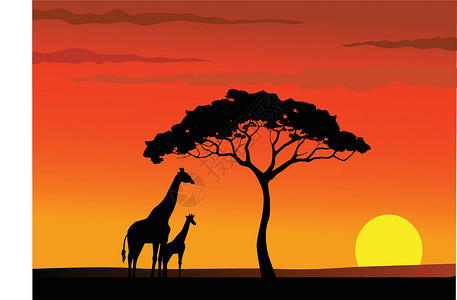 肯尼亚非洲日落破坏动物剪影食草红色插图沙漠草地生态荒野设计图片