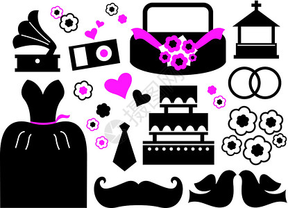 物品图标白色上隔开的婚礼物品和设计要素设计图片