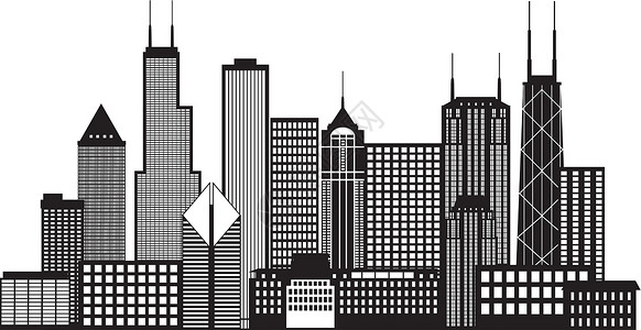 黑色背景城市芝加哥市天际黑白线插图设计图片