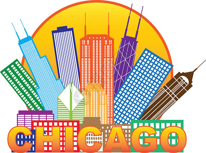 旅行纪念品芝加哥市天线颜色在圆圈内说明设计图片