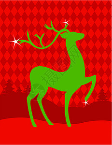绿色圣诞鹿装饰品魔法美丽假期庆典驯鹿红色卡片邀请函插图背景图片