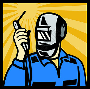 焊接火炬的焊接器正方形工作艺术品焊机插图面具米格男人工人腰部图片