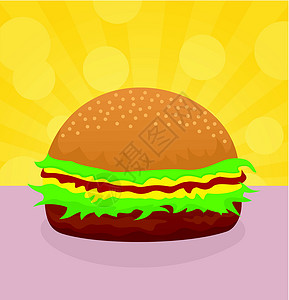 倒出去食物汉堡包绿色包子面包绘画调味品午餐芝麻美食芝士黄色设计图片