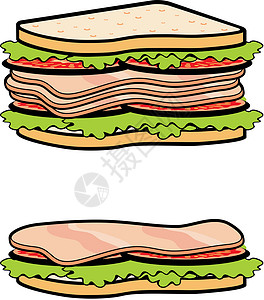 火腿三明治两个三明治面包棕色早餐插图绿色燕麦蔬菜沙拉小麦小吃设计图片