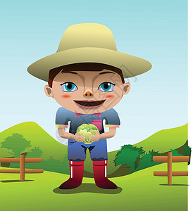 戴草帽男孩可爱小农民的艺术剪辑设计图片