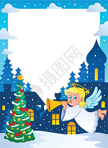圣诞歌曲圣诞节主题框架 2戏服神话漂浮翅膀乐器喇叭音乐季节精神女孩设计图片