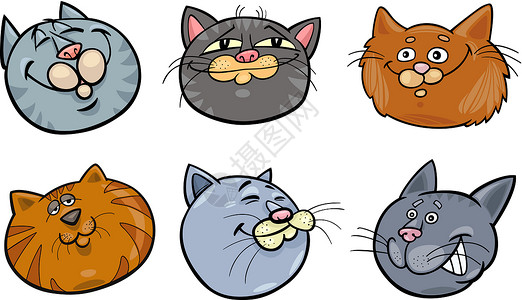 卡通滑稽猫头套快乐伴侣动物小猫卡通片吉祥物条纹插图绘画宠物设计图片