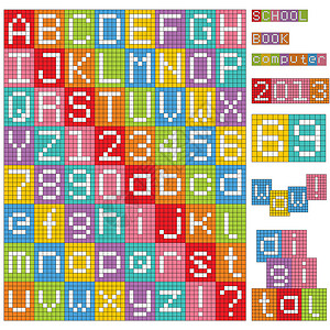 像素字母表 所有字母和数字的集背景图片
