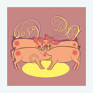 腊猪头猪头日宠物农场乡村哺乳动物粉色技术水平猪肉绘画女性设计图片