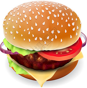 培根芝士带肉 生菜 奶酪和番茄的汉堡炙烤种子烹饪芝士午餐牛扒面包草图食物洋葱设计图片