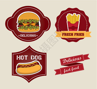 面包标签快速快食食品沙拉菜单膳食插图蔬菜午餐牛肉标签美食薯条设计图片